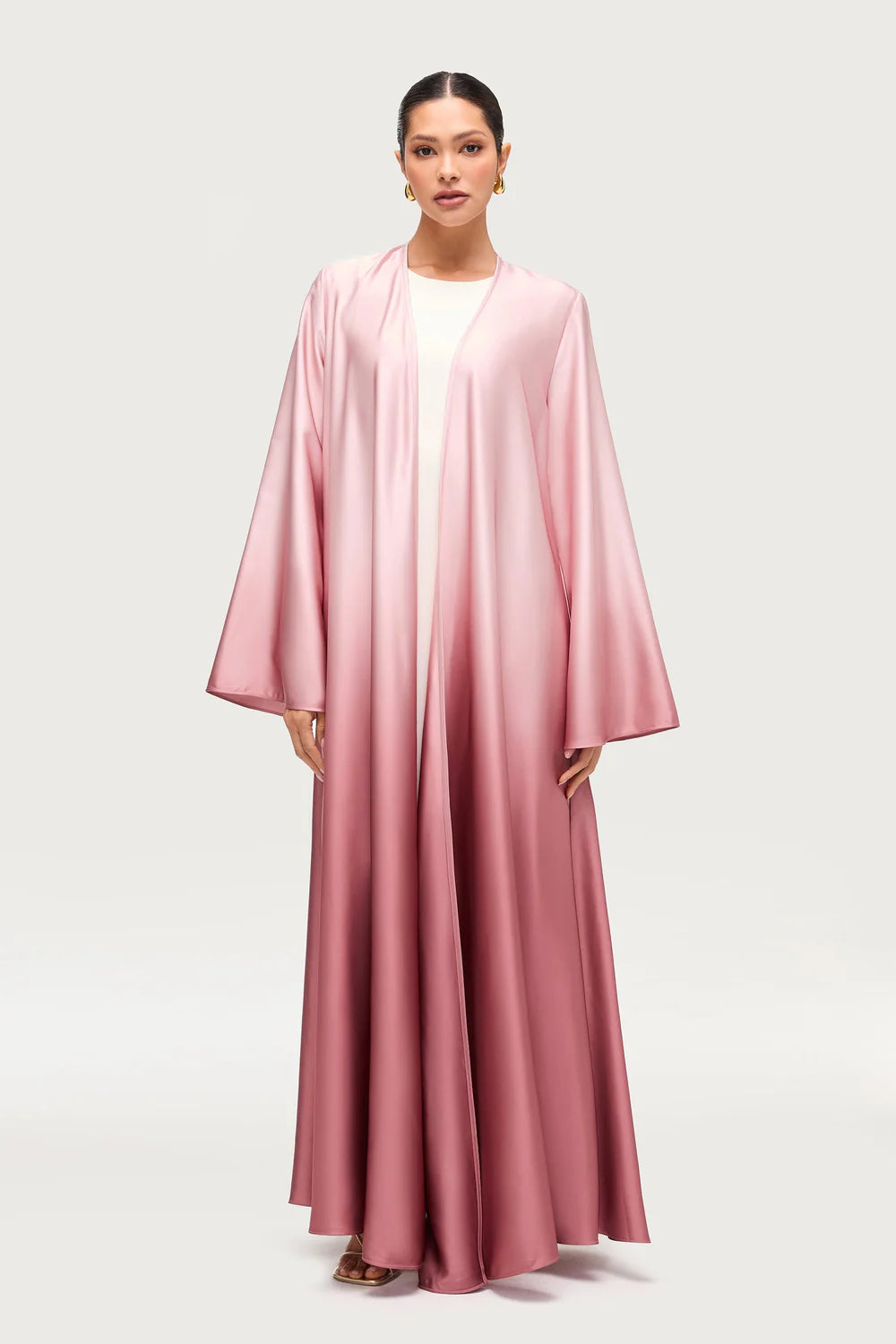 Luxurious Satin Ombre Open Abaya Elegance
