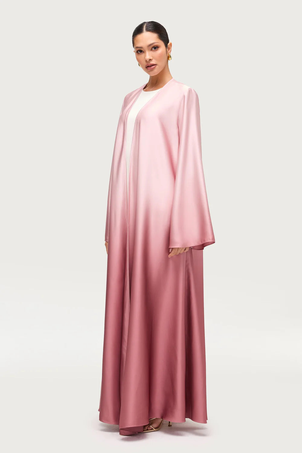 Luxurious Satin Ombre Open Abaya Elegance