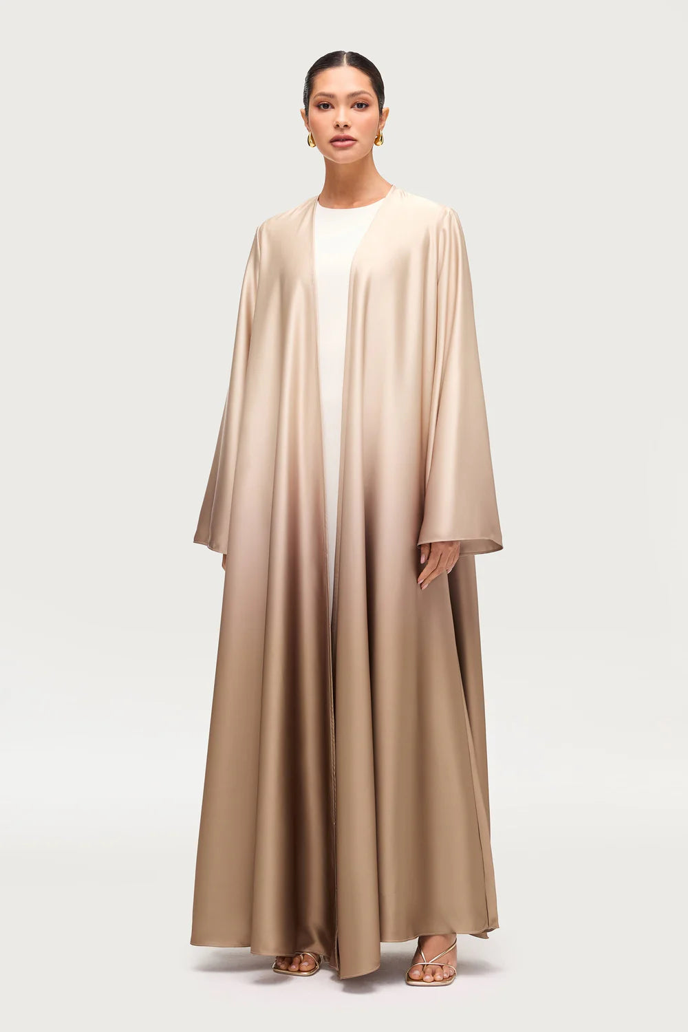 Elegant Satin Ombre Open Abaya – Baby Skin