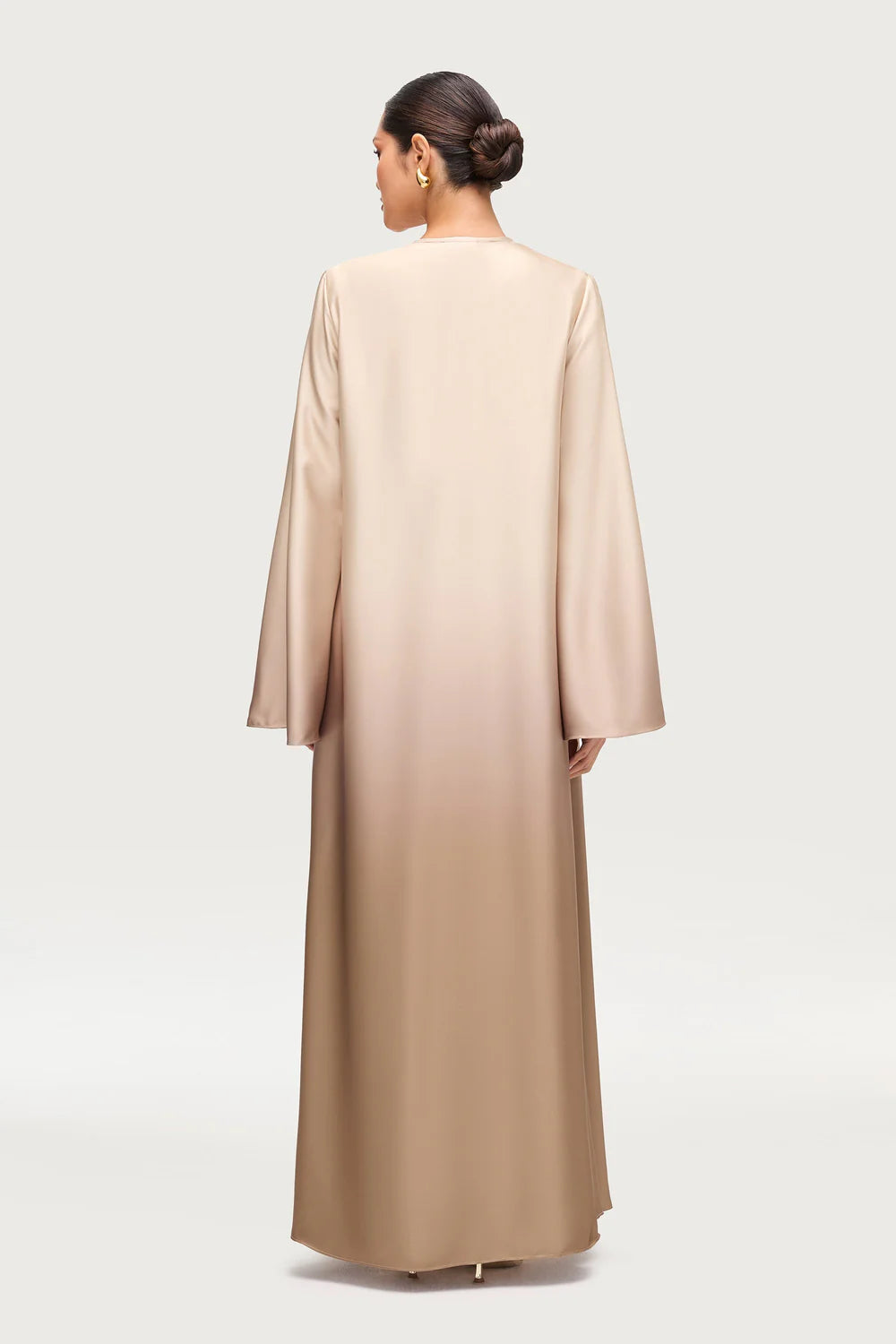 Elegant Satin Ombre Open Abaya – Baby Skin