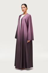 Elegant Satin Ombre Open Abaya – Two-Faced Purple