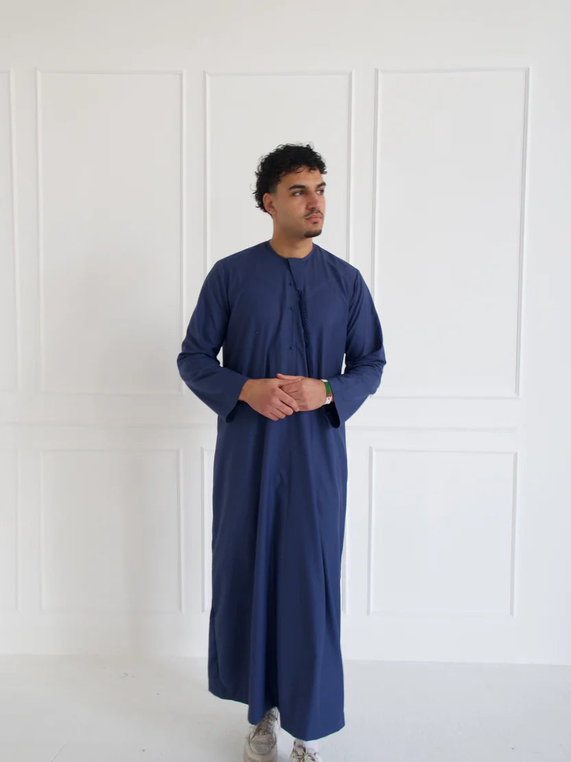 Classic Emirati Thobe with Elegant Embroidery (Blue)