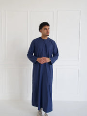 Classic Emirati Thobe with Elegant Embroidery (Blue)