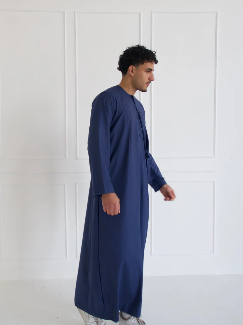 Classic Emirati Thobe with Elegant Embroidery (Blue)